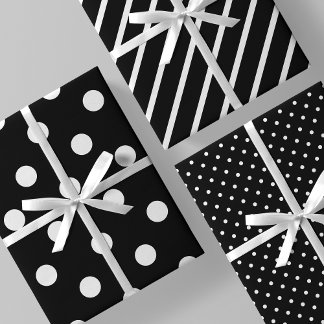 Feuille De Papier Cadeau Rayures & Points Classiques Noir & Blanc