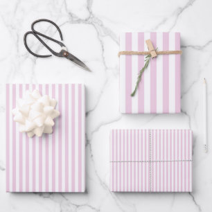 Feuille De Papier Cadeau Rayures Rose Pâle et Blanc