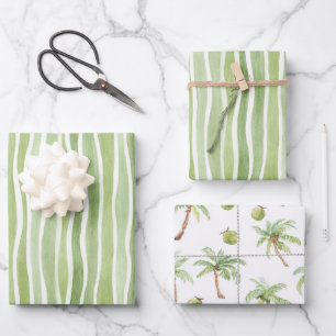 Feuille De Papier Cadeau Rayures vert lime ondulées crème