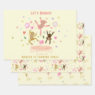 Feuille De Papier Cadeau Rebondissons sauter singes anniversaires de enfant