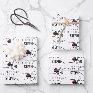 Feuille De Papier Cadeau Red & Black Spider Fête d'anniversaire Thème et no