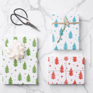 Feuille De Papier Cadeau Red Blue Green Correspondance sapin de Noël Motifs