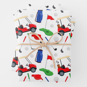 Feuille De Papier Cadeau Red Blue & Green Golf