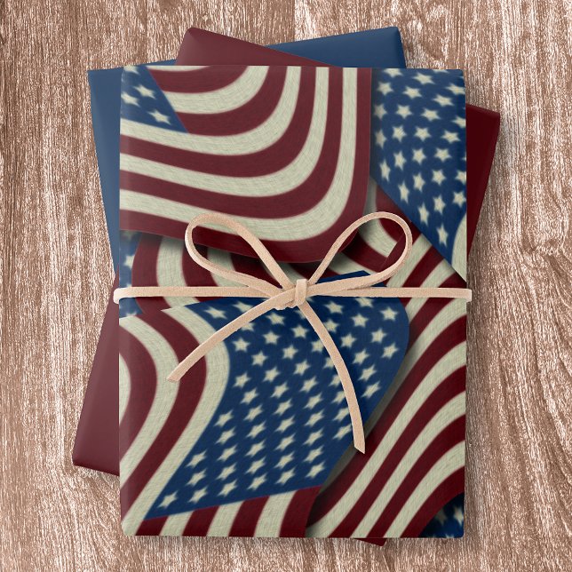 Feuille De Papier Cadeau Red & Blue Stars & Stripes États-Unis drapeaux amé (Créateur téléchargé)