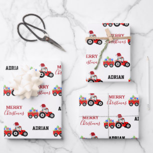 Feuille De Papier Cadeau Red Christmas Truck Farm Nom personnalisé