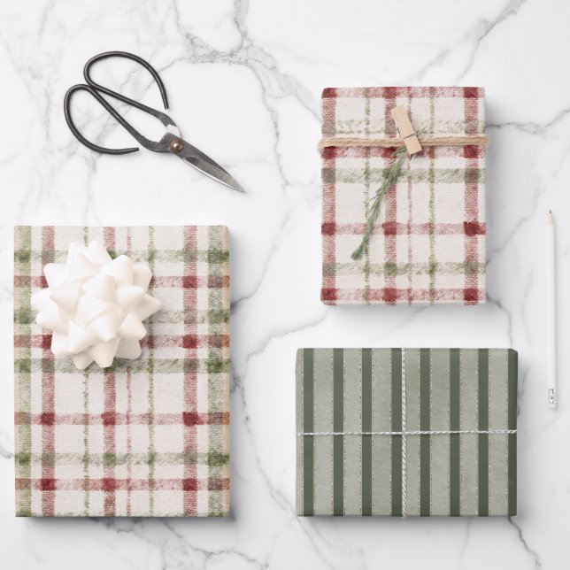 Feuille De Papier Cadeau Red Cream Green Stripes Christmas (Recto)