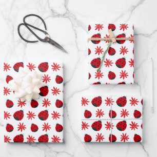 Feuille De Papier Cadeau Red Daisy Ladybug Motif