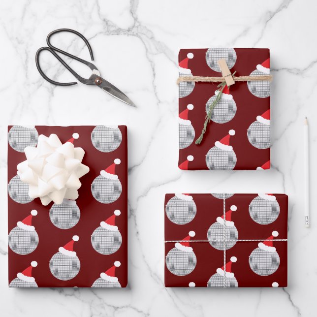 Feuille De Papier Cadeau Red Disco Ball Noël (Recto)