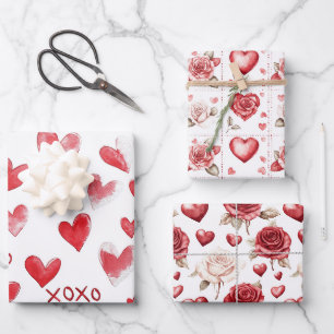 Feuille De Papier Cadeau Red Hearts XOXO Love Valentine's Day Romance