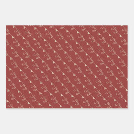 Feuille De Papier Cadeau Red manuscrit Joy Hearts Noël