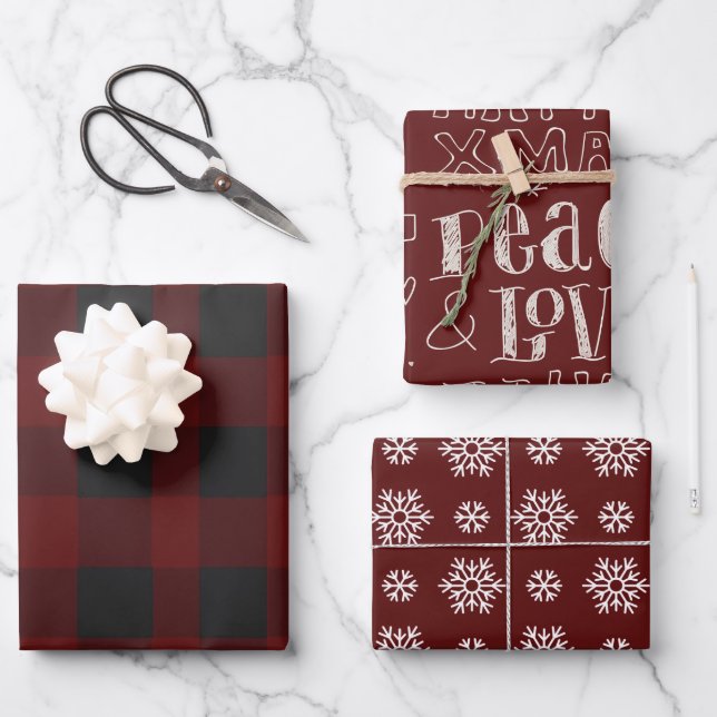 Feuille De Papier Cadeau red rustic pattern Merry Christmas (Recto)