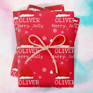 Feuille De Papier Cadeau Red Santa Hat Snowflake Joyeux Jolly Kids