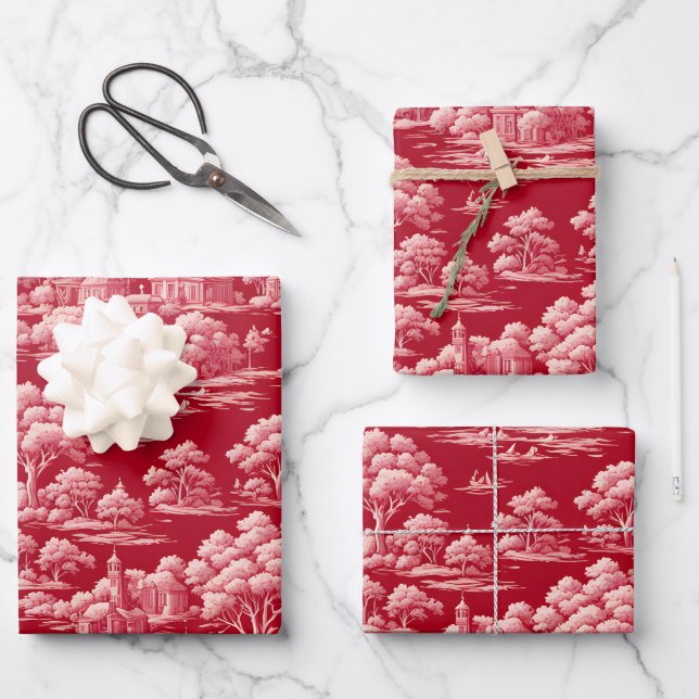 Feuille De Papier Cadeau Red Toile de Jouy (Recto)