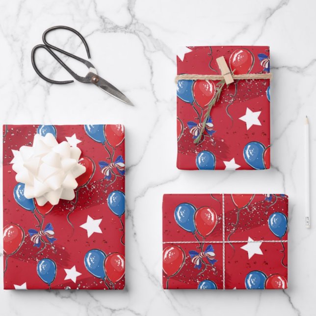 Feuille De Papier Cadeau Red White Blue (Créateur téléchargé)