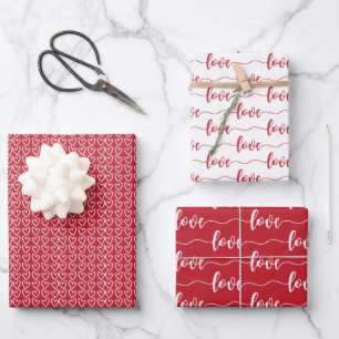 Feuille De Papier Cadeau Red & White Hearts Script Love Valentine's Day