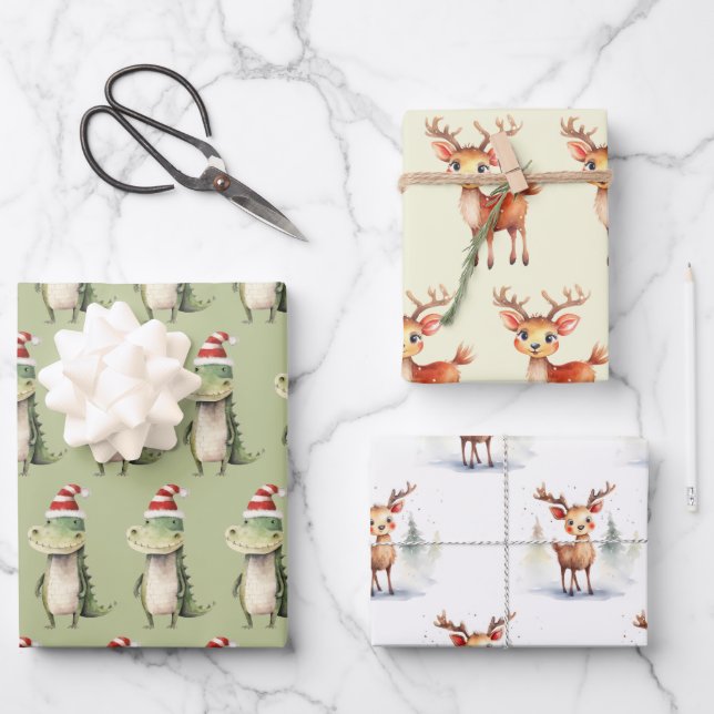 Feuille De Papier Cadeau Reindeer et Alligators de Noël (Recto)