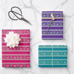 Feuille De Papier Cadeau Reindeer Winter Fair Isle Motif sans couture