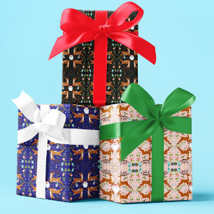 Feuille De Papier Cadeau Reindees de Noël Motif sans coutures