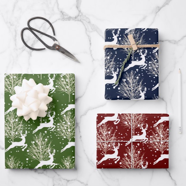 Feuille De Papier Cadeau Reinder de bois - Noël (Recto)