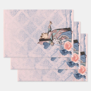 Feuille De Papier Cadeau Reine des Coeurs rose et bleu