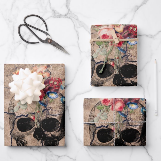 Feuille De Papier Cadeau Renaissance - Les crânes fleurissent de la poussiè (Recto)