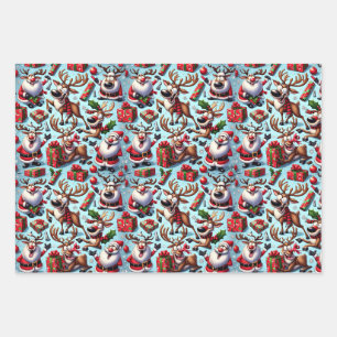 Feuille De Papier Cadeau Renard comique dans des poses amusantes