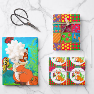 Feuille De Papier Cadeau renard et papillon