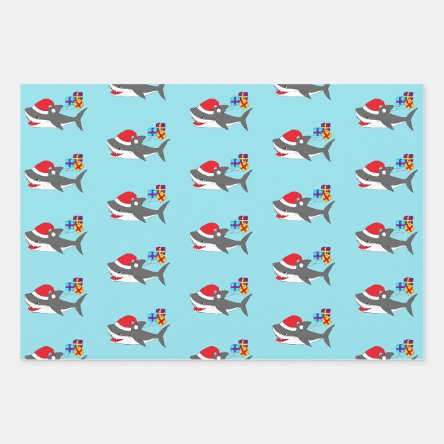 Feuille De Papier Cadeau Requin de Noël (Devant)