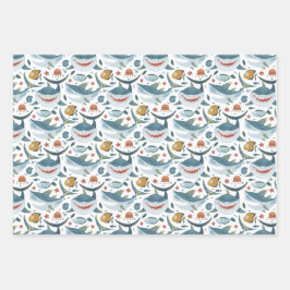 Feuille De Papier Cadeau Requin mignon et Motif de poisson