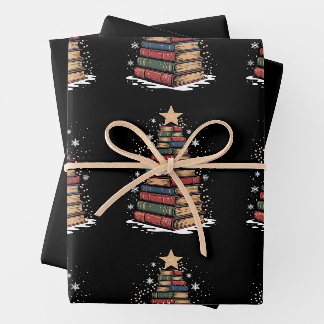 Feuille De Papier Cadeau Réserver Noël Arbre enseignant Bibliothécaire Noël (En situation)