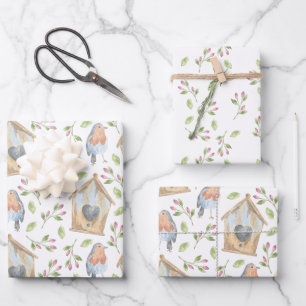 Feuille De Papier Cadeau Ressort d'aquarelle de la maison d'oiseaux