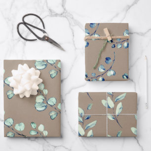 Feuille De Papier Cadeau Ressorts Rustiques Kraft Silver Green Eucalyptus S