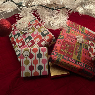 Feuille De Papier Cadeau Rétro 1970 Noël Assortiment