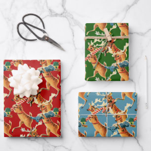 Feuille De Papier Cadeau Retro Christmas Reindee