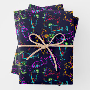 Feuille De Papier Cadeau Retro Cocktails Collage
