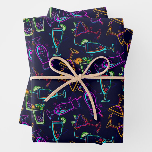 Feuille De Papier Cadeau Retro Cocktails Collage (En situation)