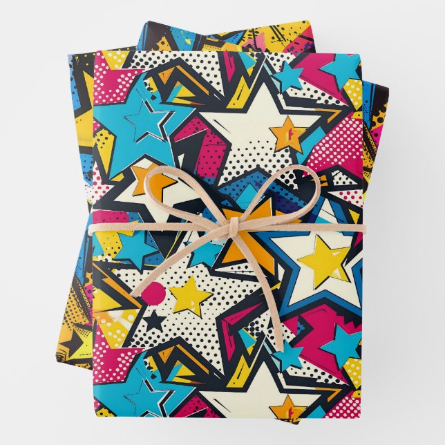 Feuille De Papier Cadeau Retro Funky Abstrait Comic Pop Motif (En situation)