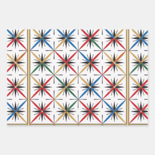 Feuille De Papier Cadeau Retro Gold, Green et Red Christmas