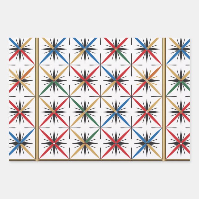 Feuille De Papier Cadeau Retro Gold, Green et Red Christmas (Devant)