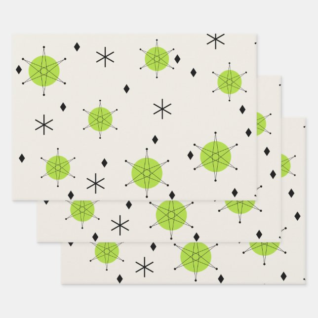 Feuille De Papier Cadeau Retro Mid Mod Starburst Sky Chartreuse (Lot)