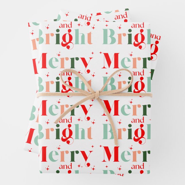 Feuille De Papier Cadeau Retro Noël Joyeux et Lumineux (En situation)