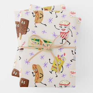 Feuille De Papier Cadeau Retro Parading Snacks Allons tous à une fête