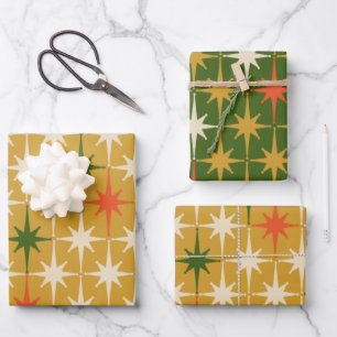Feuille De Papier Cadeau Retro Vintage étoile du milieu du siècle Motif ver