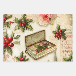 Feuille De Papier Cadeau Retro Vintage Red Green Holiday Noël