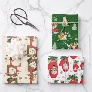 Feuille De Papier Cadeau Retro Vintage Snowmen Medley