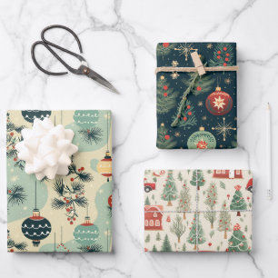 Feuille De Papier Cadeau Retro Winter Wonderland Noël Arbre cadeau