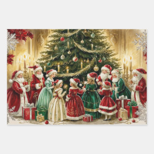 Feuille De Papier Cadeau Réunion de Noël victorienne près de l'arbre de Noë