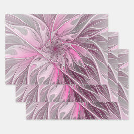 Feuille De Papier Cadeau Rêve de fleur rose fractale, motif floral de fanta