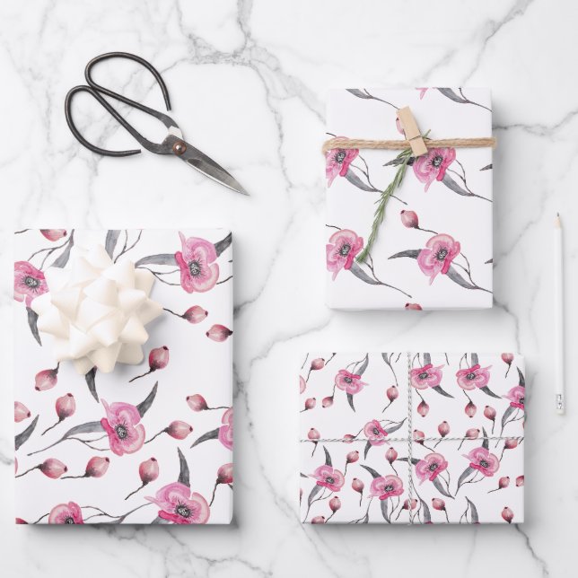Feuille De Papier Cadeau Rêve de pavot à l'aquarelle (Recto)