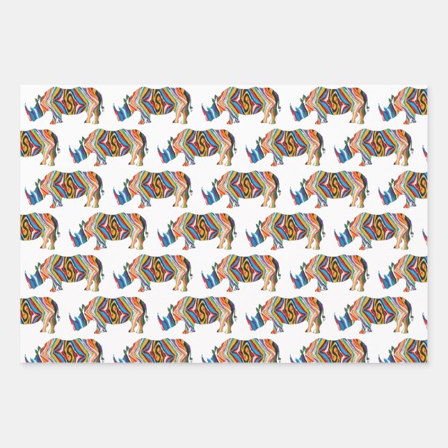 Feuille De Papier Cadeau Rhinoceros en Zèbre (Devant)